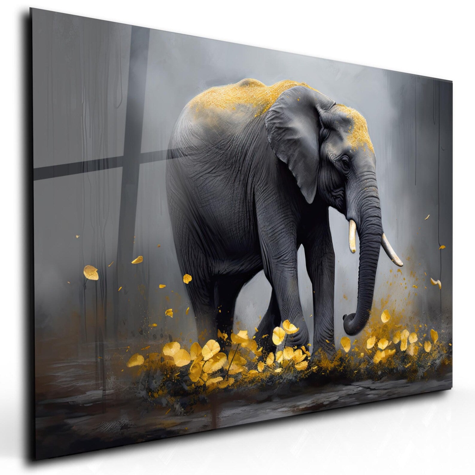 Walking Elephant Glass Wall Art