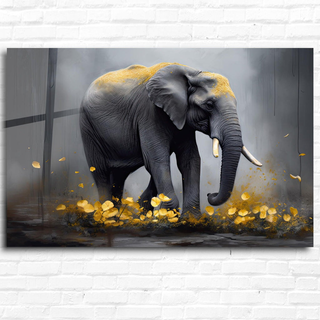 Walking Elephant Glass Wall Art