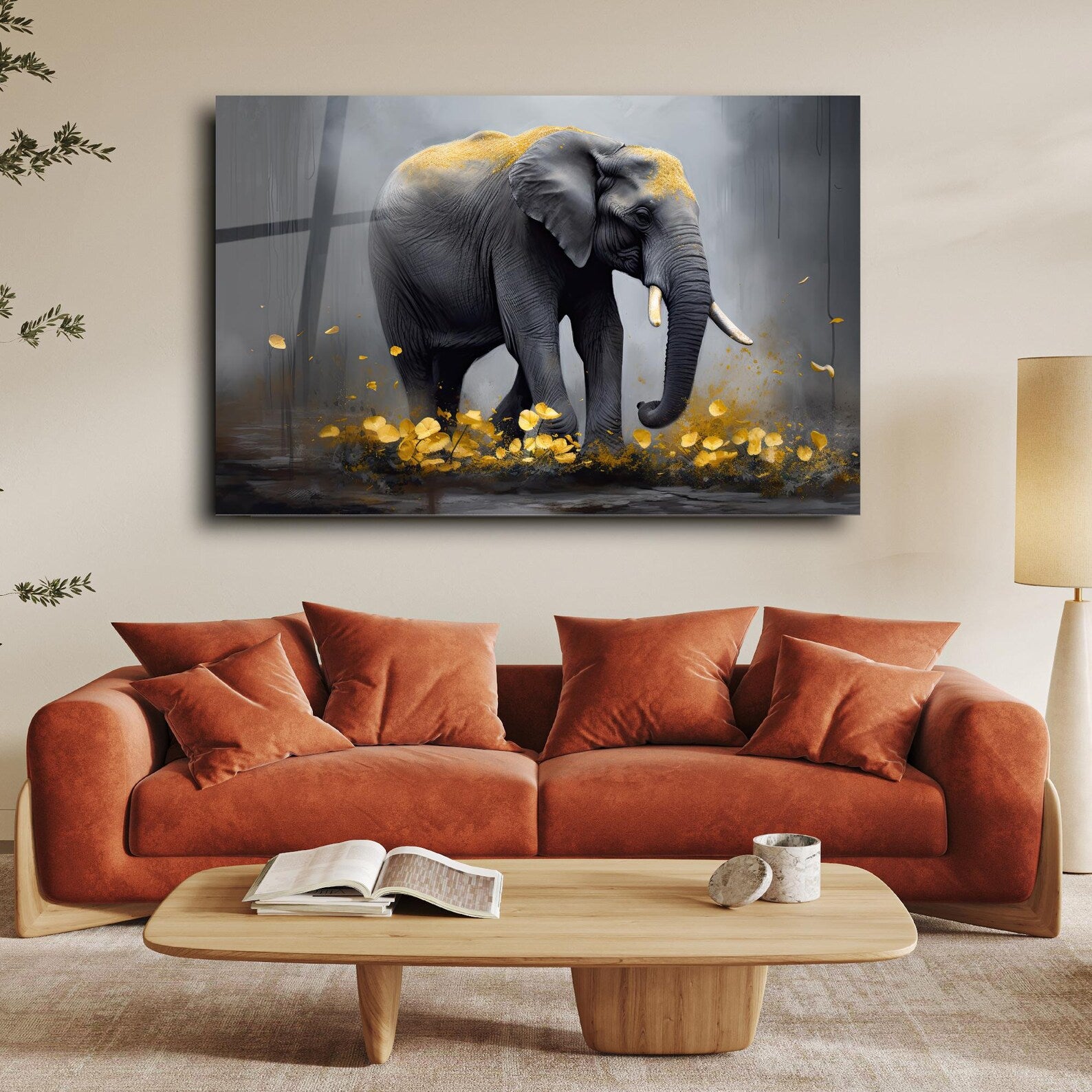 Walking Elephant Glass Wall Art