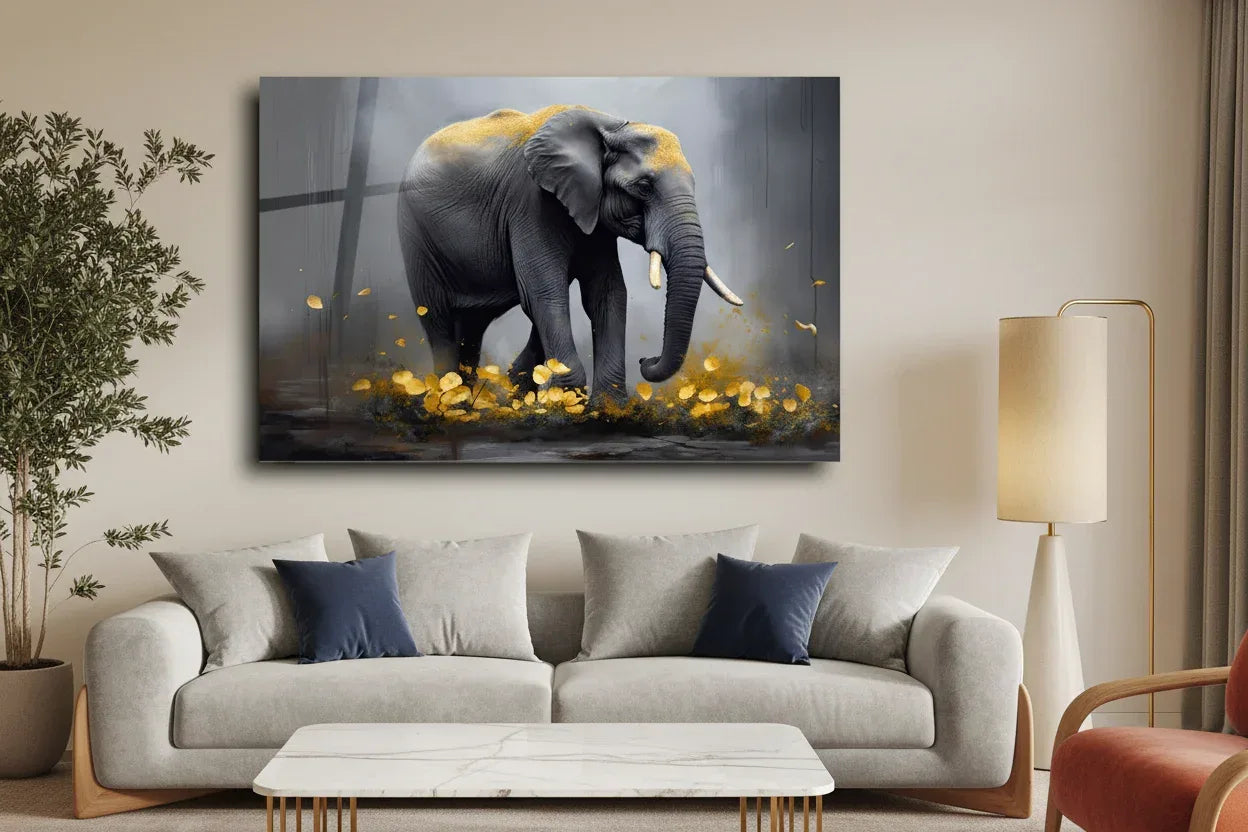 Walking Elephant Glass Wall Art - LUXARTDECO