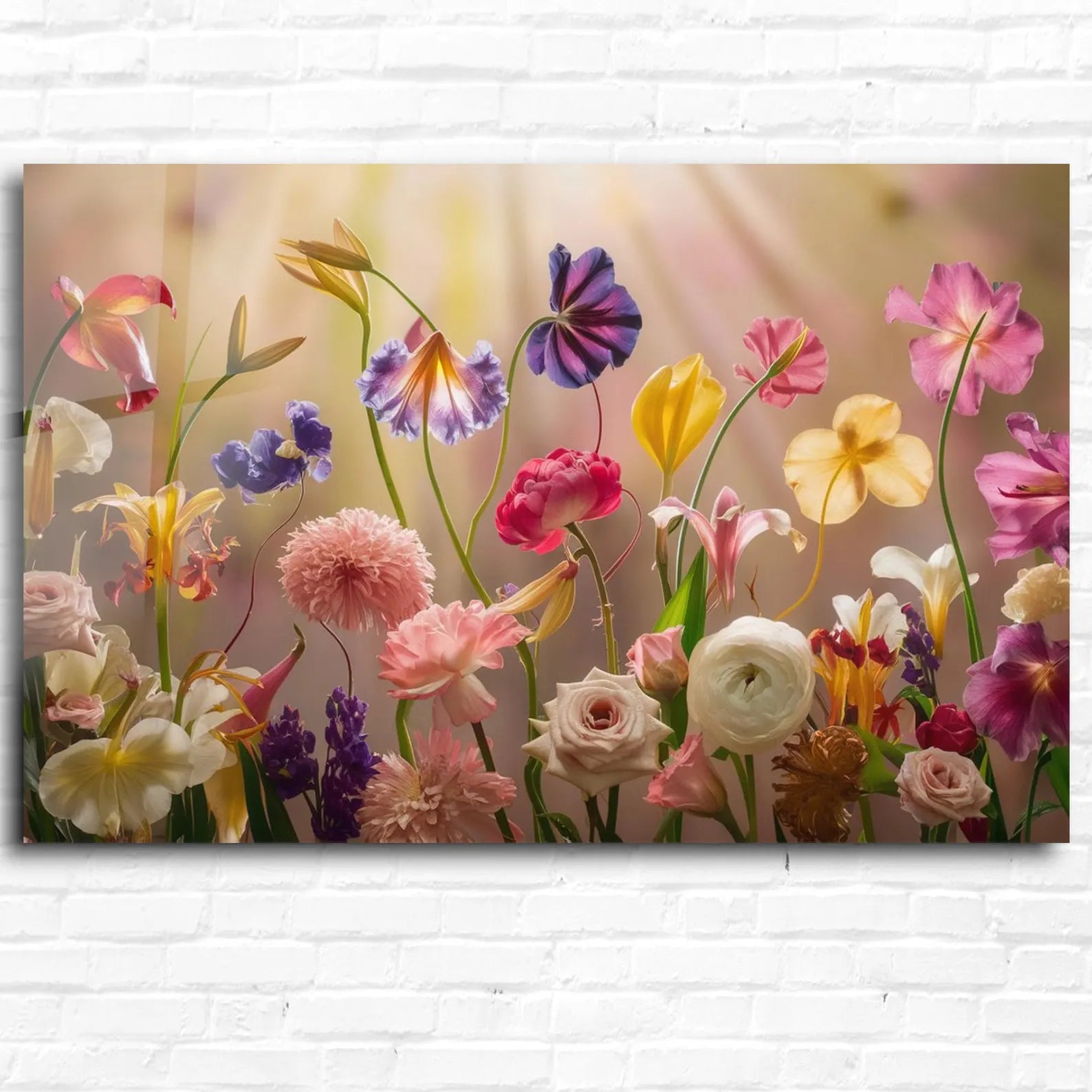 Arte murale in vetro con fiori astratti 