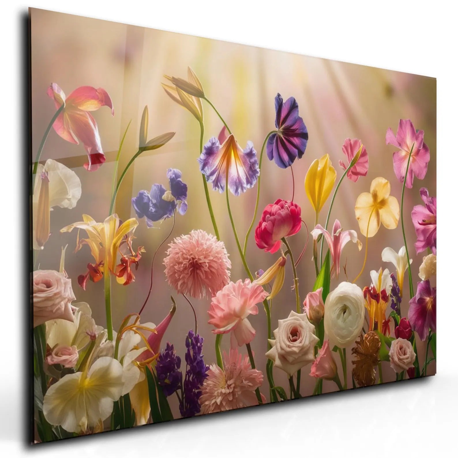 Arte murale in vetro con fiori astratti 