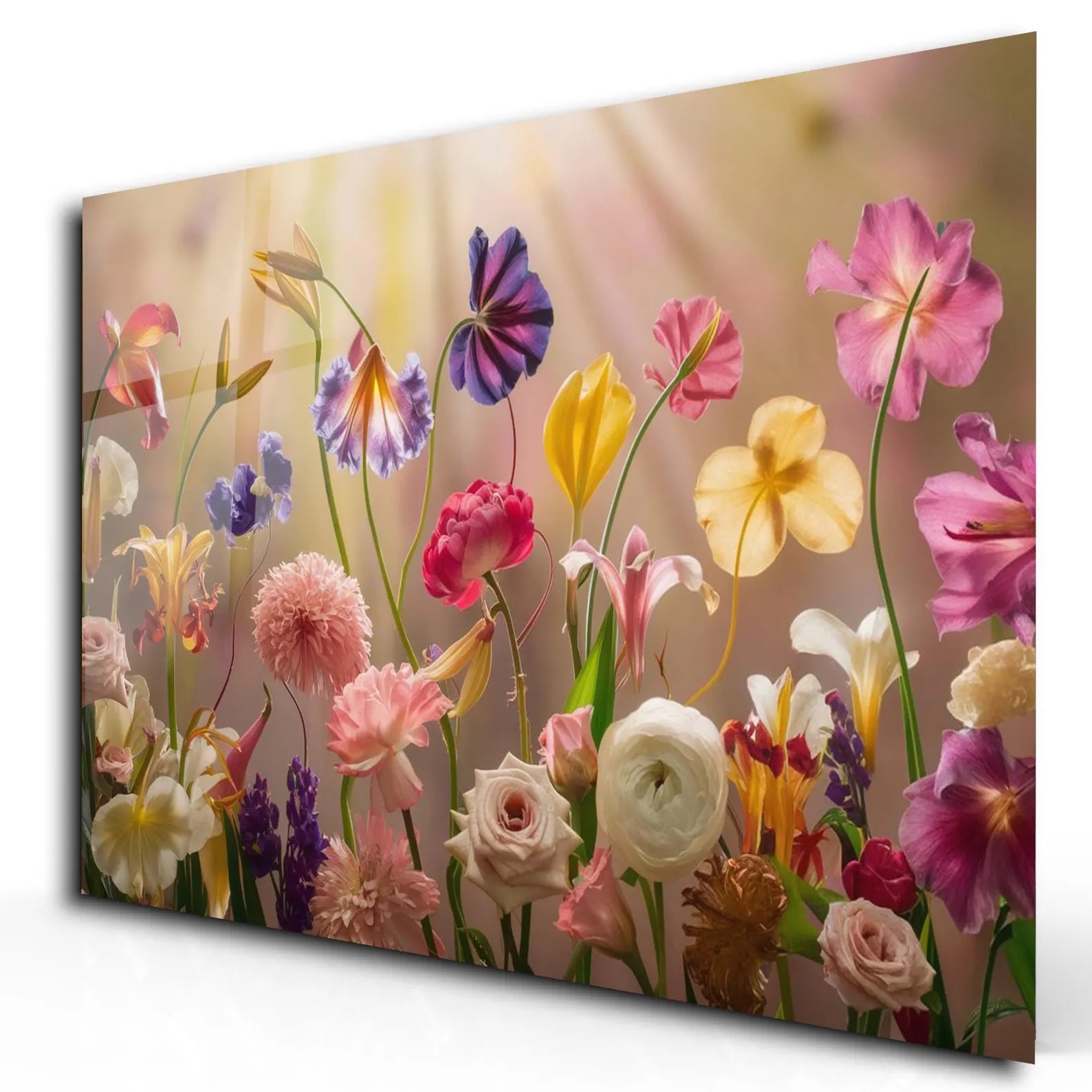 Arte murale in vetro con fiori astratti 