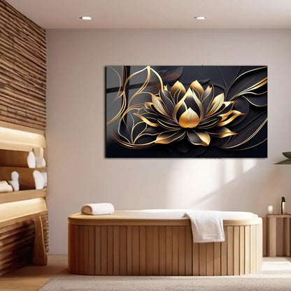 Black Gold Lotus Glass Wall Art - LUXARTDECO