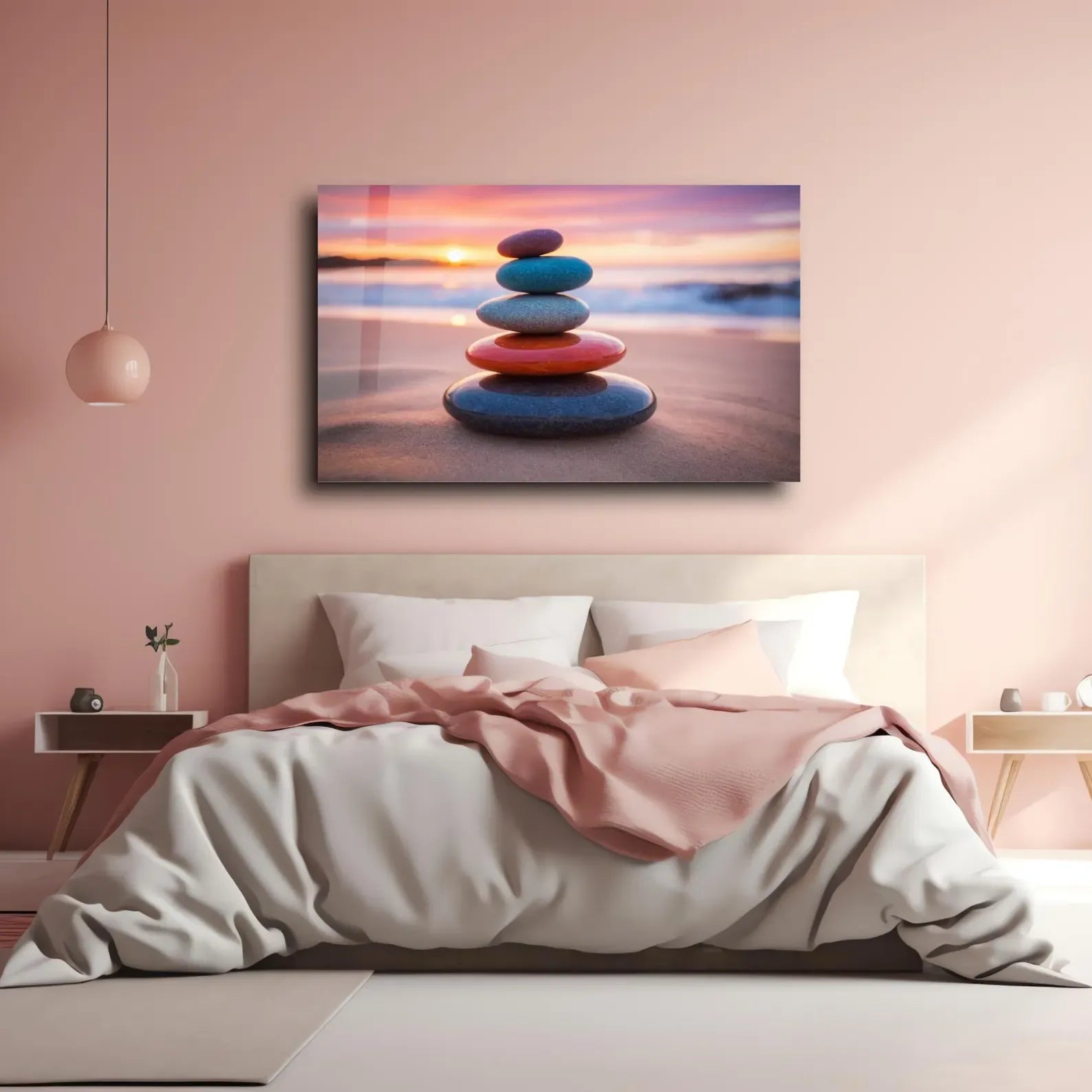 Zen Stones Sunset Beach Glass Wall Art - LUXARTDECO