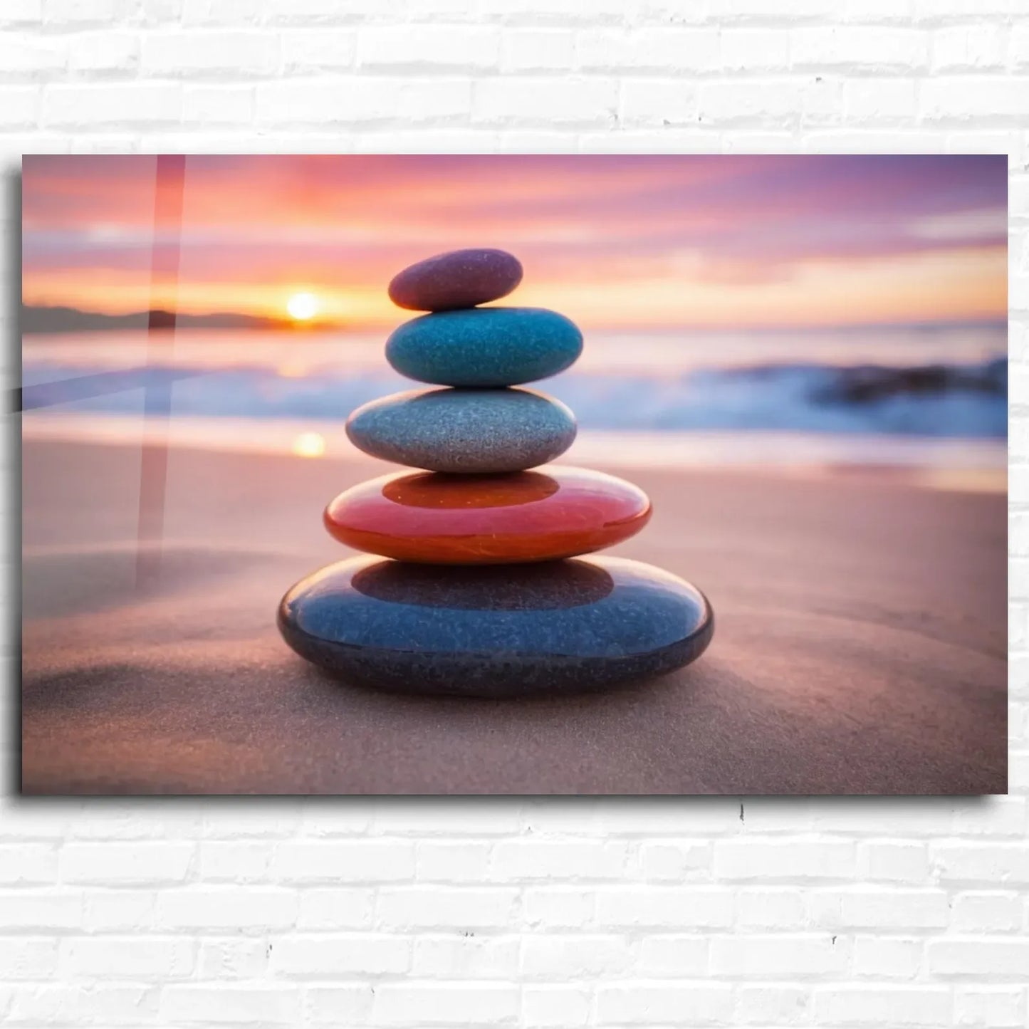Zen Stones Sunset Beach Glass Wall Art - LUXARTDECO