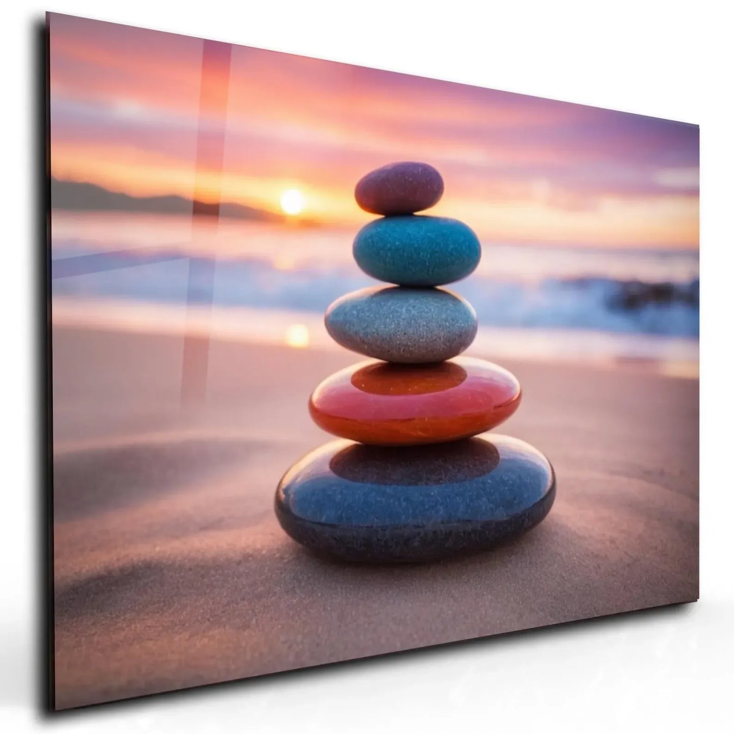 Zen Stones Sunset Beach Glass Wall Art - LUXARTDECO