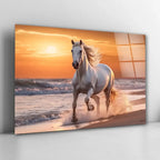 White Horse Glass Wall Art - LUXARTDECO