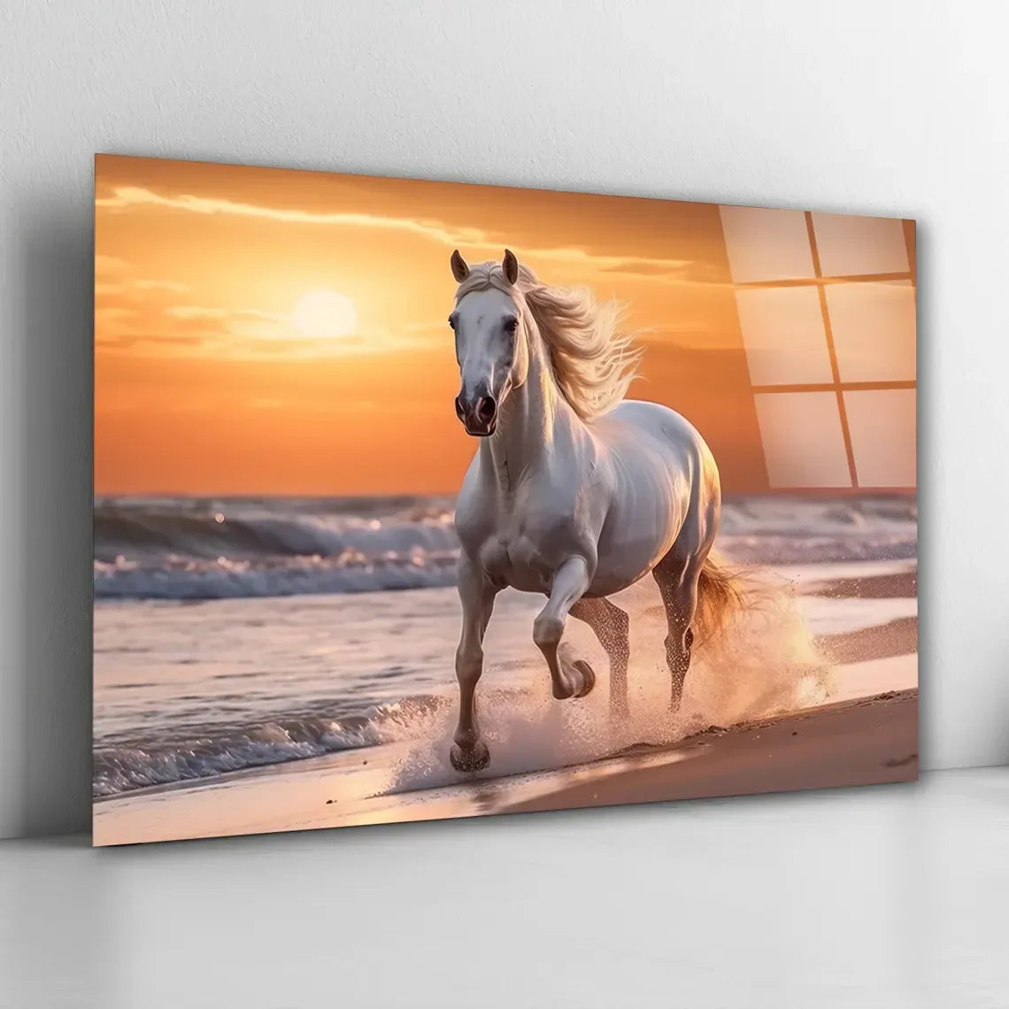 White Horse Glass Wall Art - LUXARTDECO