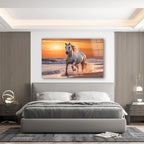 White Horse Glass Wall Art - LUXARTDECO
