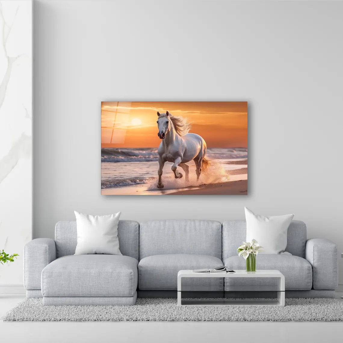 White Horse Glass Wall Art