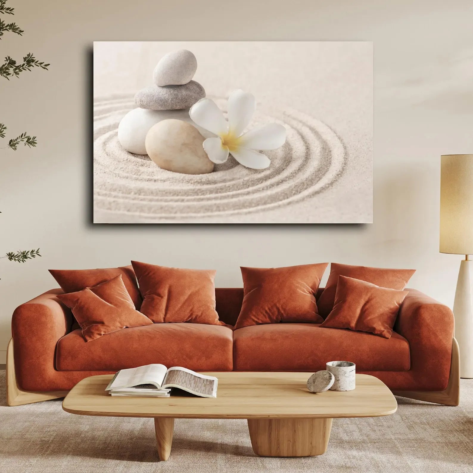 Zen Stones Plumeria Glass Wall Art - LUXARTDECO