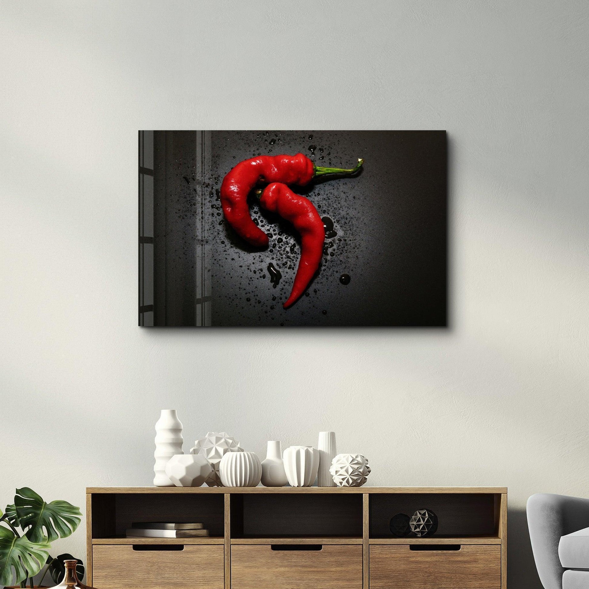Two Red Peppers Glass Wall Art - LUXARTDECO