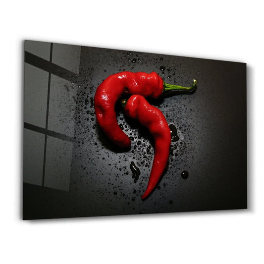 Two Red Peppers Glass Wall Art - LUXARTDECO