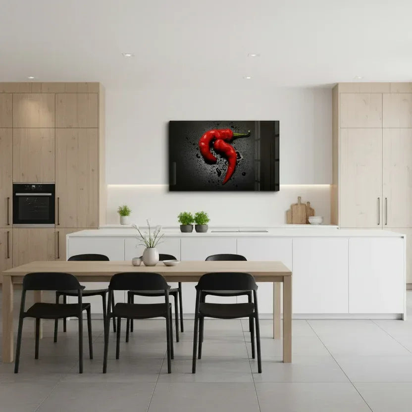 Two Red Peppers Glass Wall Art - LUXARTDECO