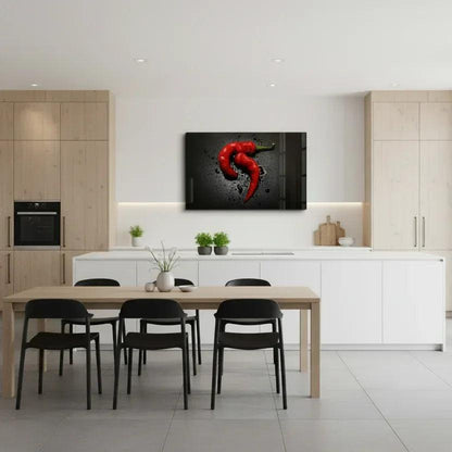 Two Red Peppers Glass Wall Art - LUXARTDECO