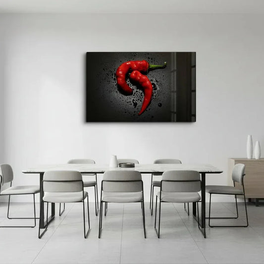 Two Red Peppers Glass Wall Art - LUXARTDECO