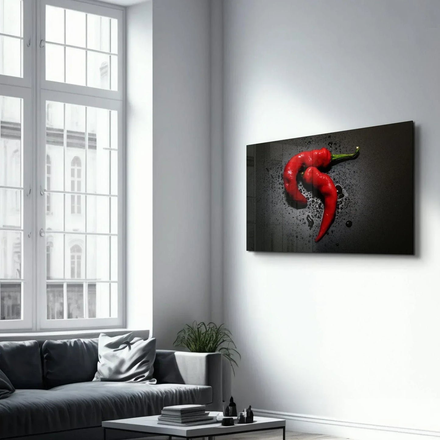Two Red Peppers Glass Wall Art - LUXARTDECO