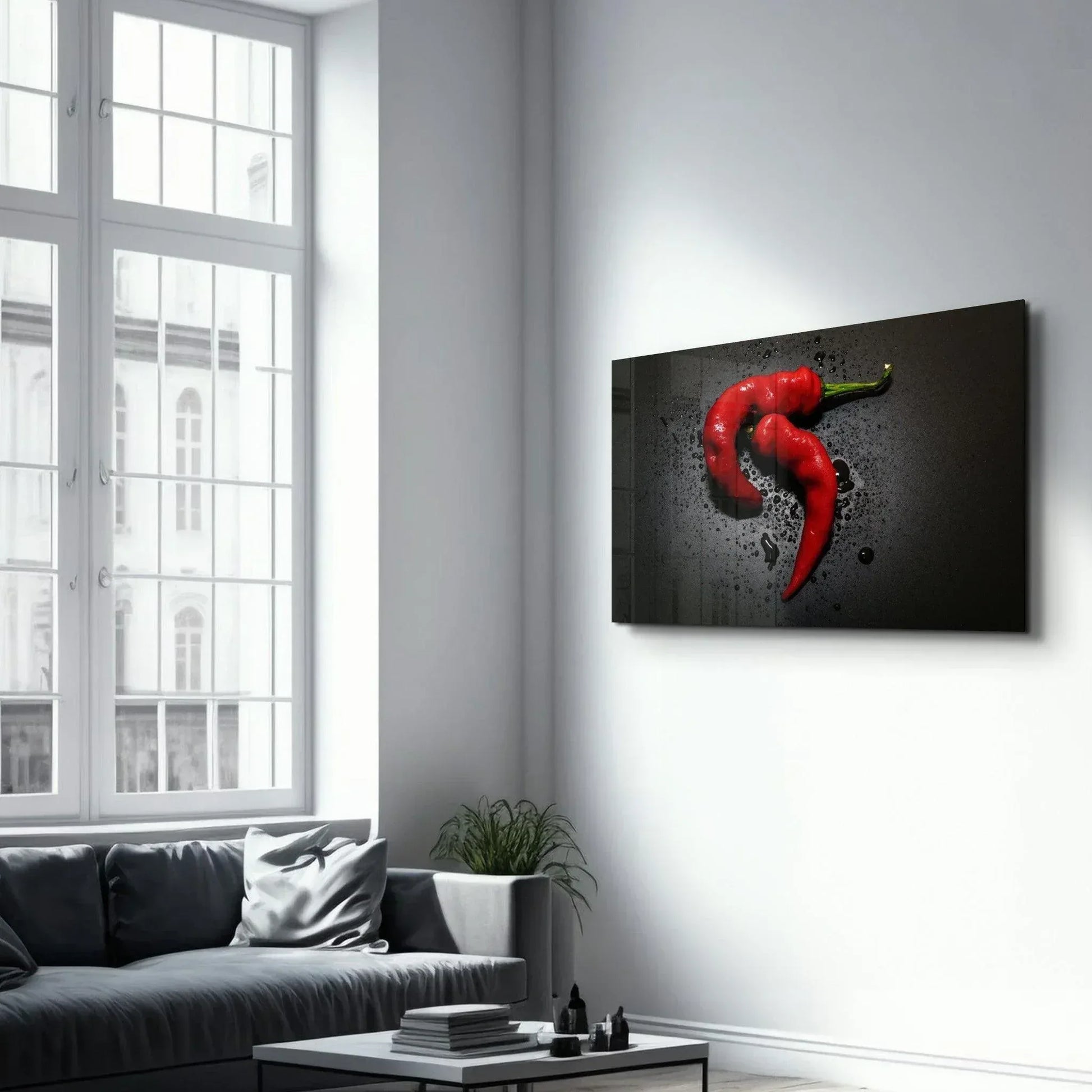 Two Red Peppers Glass Wall Art - LUXARTDECO