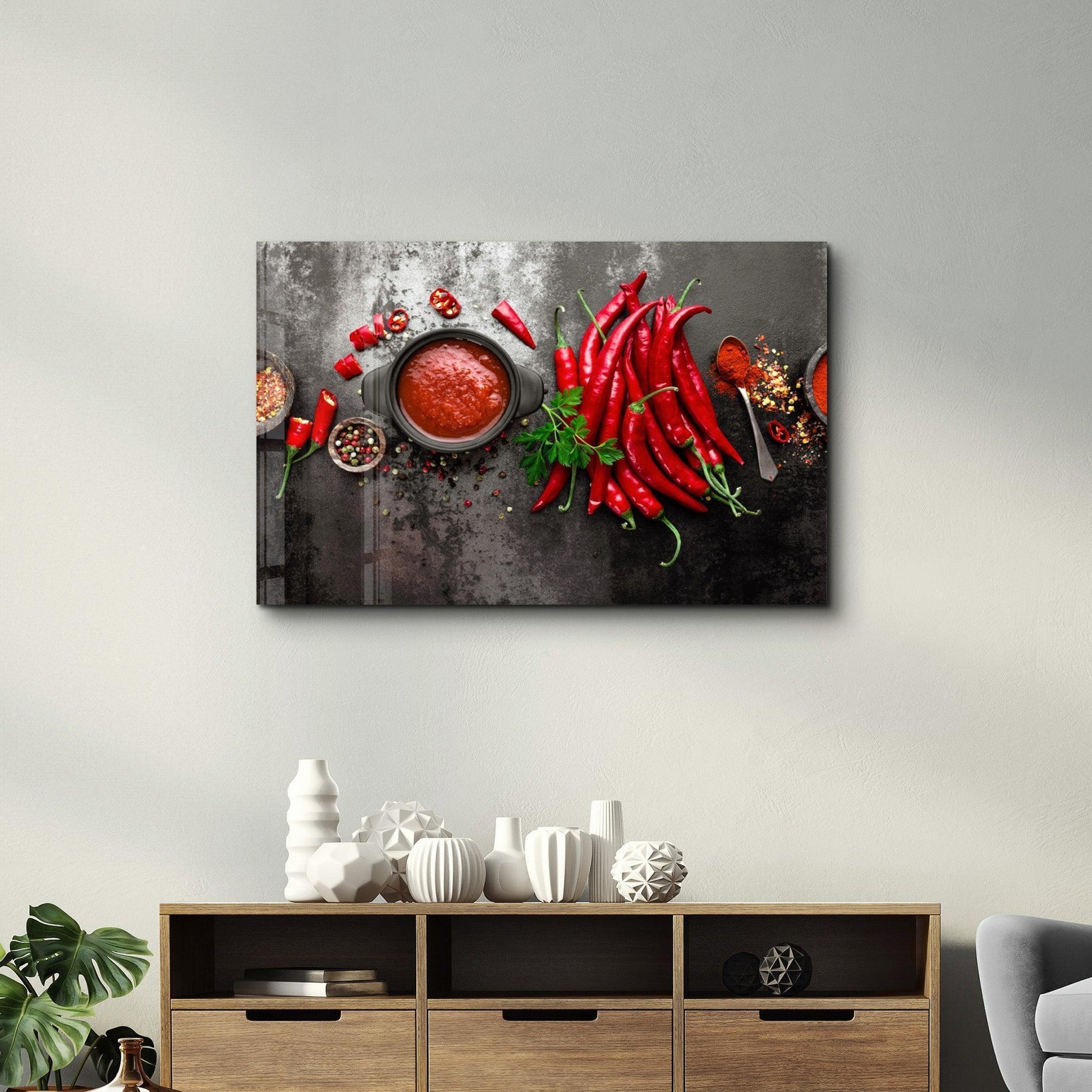 Red Chili Peppers Glass Wall Art - LUXARTDECO