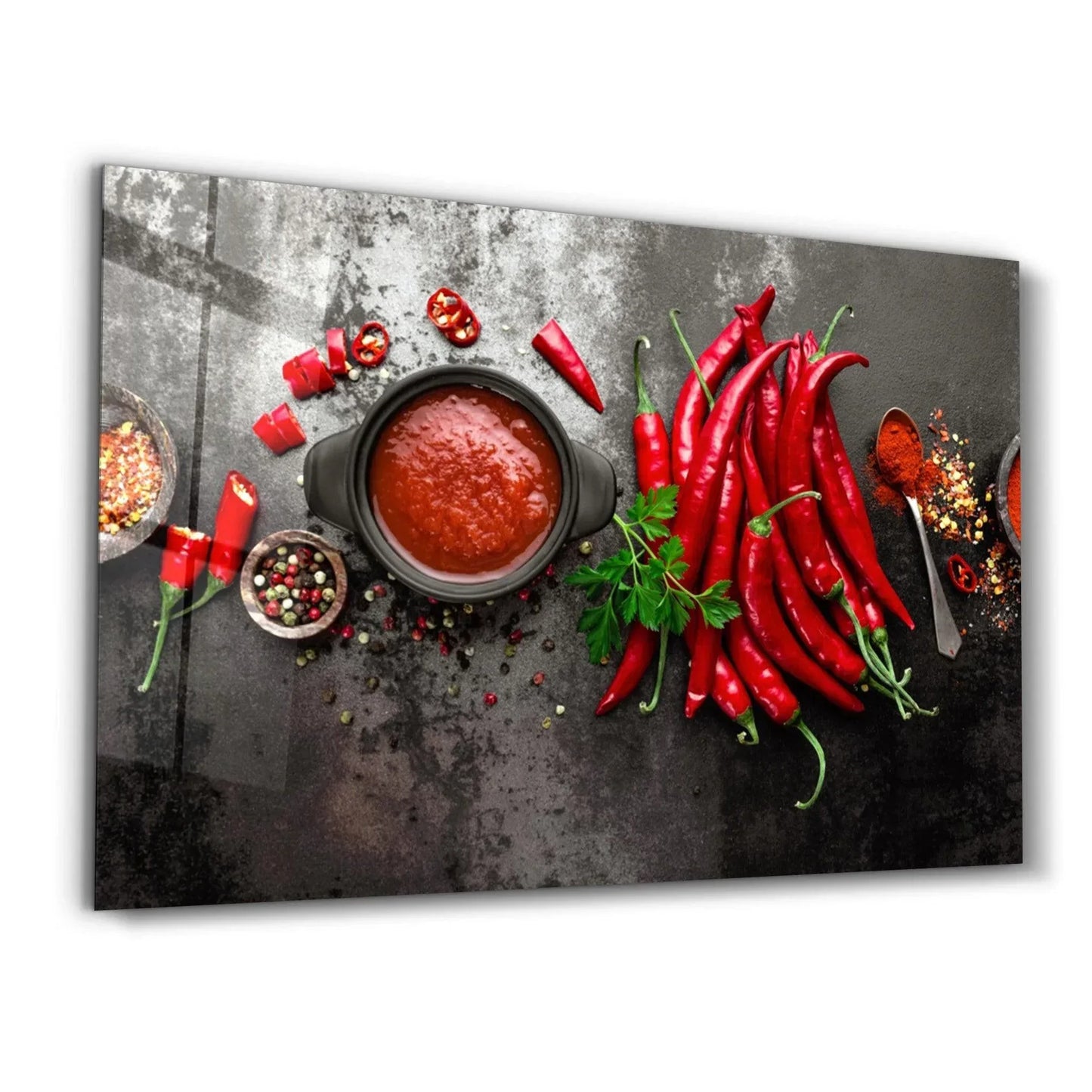 Red Chili Peppers Glass Wall Art - LUXARTDECO