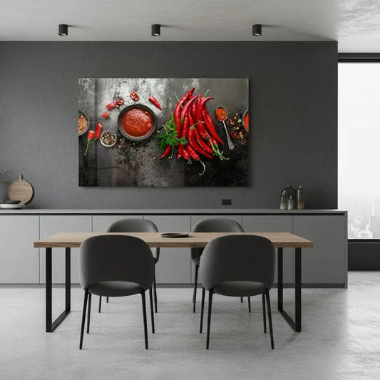 Red Chili Peppers Glass Wall Art - LUXARTDECO