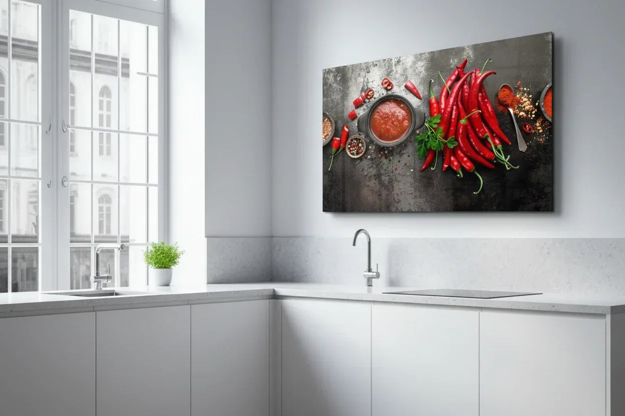 Red Chili Peppers Glass Wall Art - LUXARTDECO