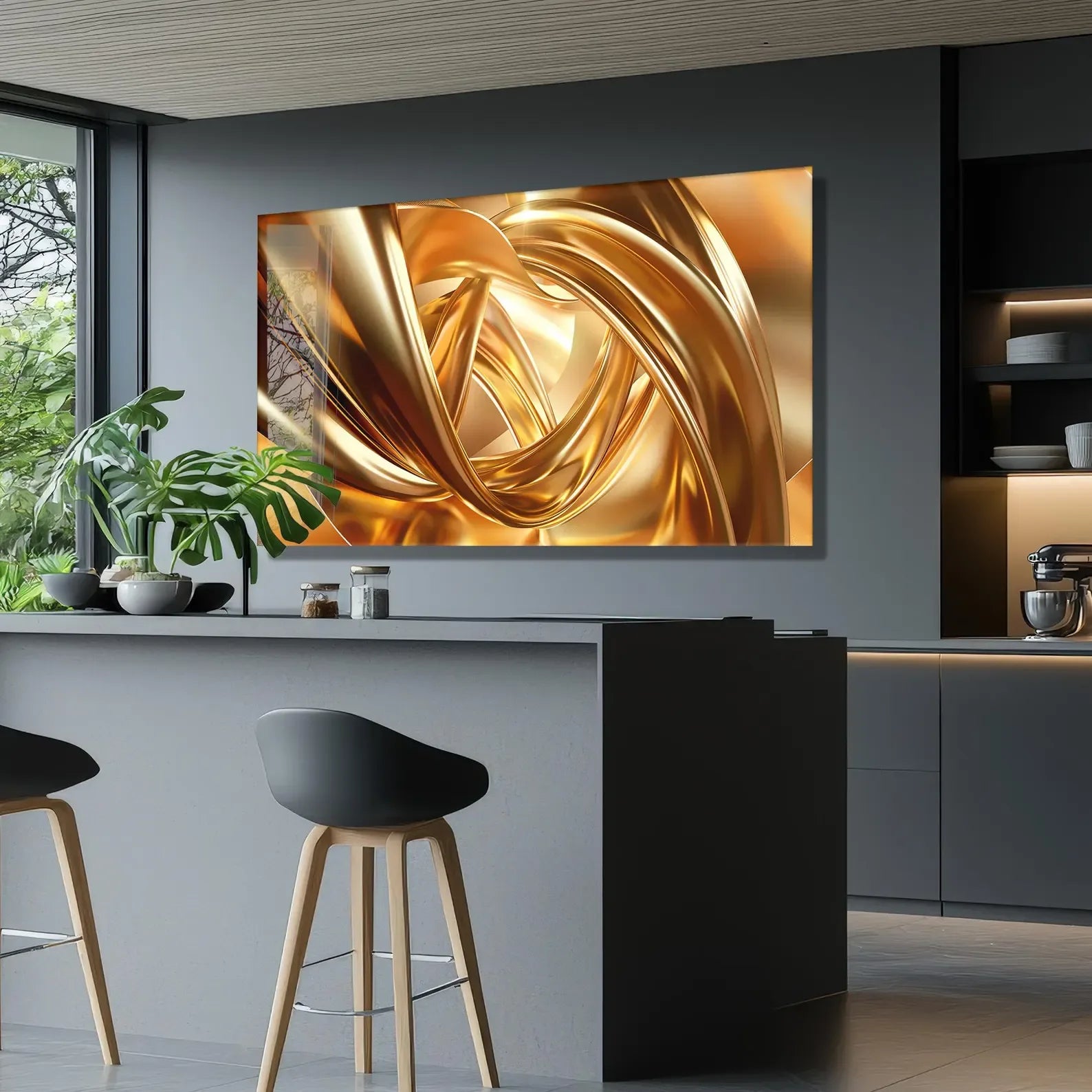 Golden Lines Glass Wall Art - LUXARTDECO