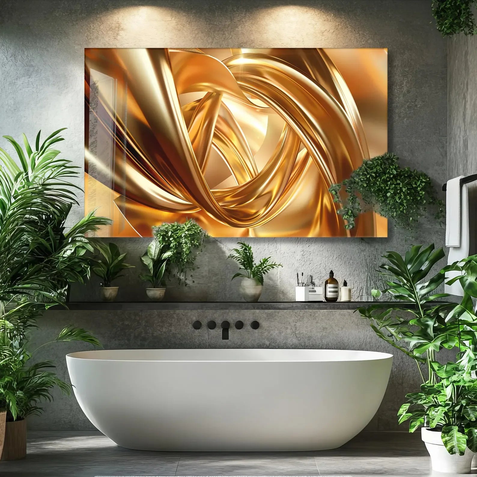 Golden Lines Glass Wall Art - LUXARTDECO