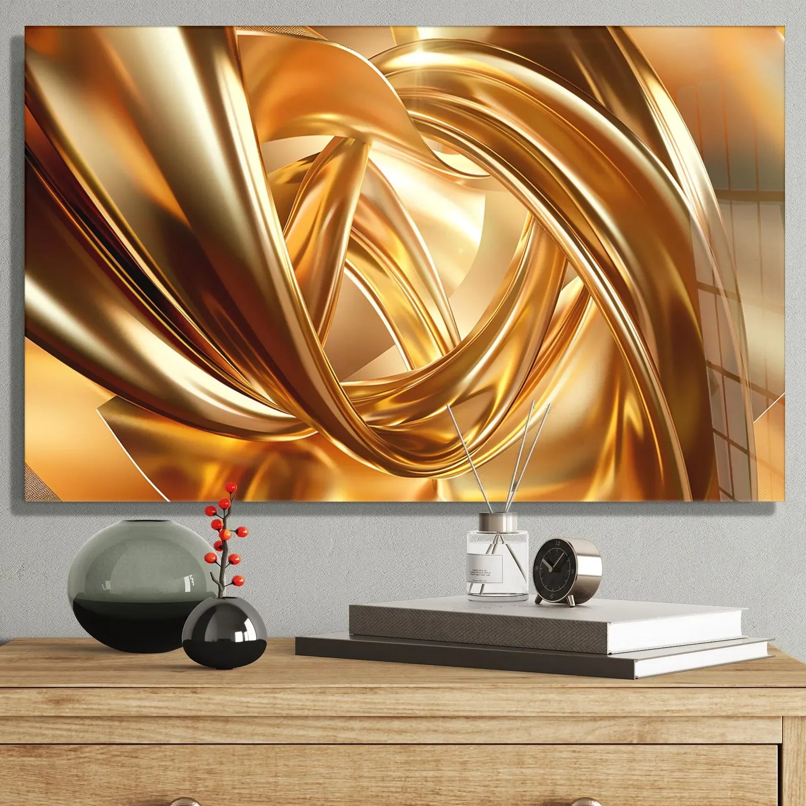 Golden Lines Glass Wall Art - LUXARTDECO