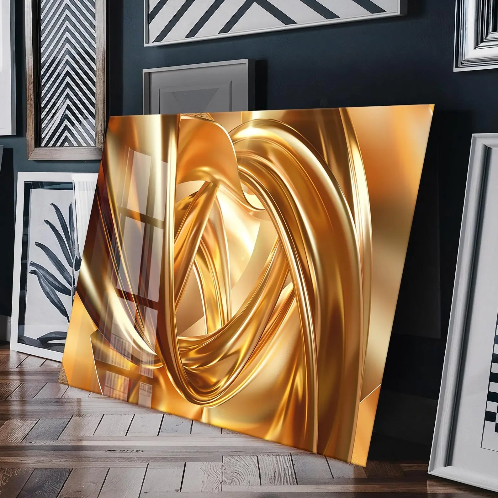 Golden Lines Glass Wall Art - LUXARTDECO
