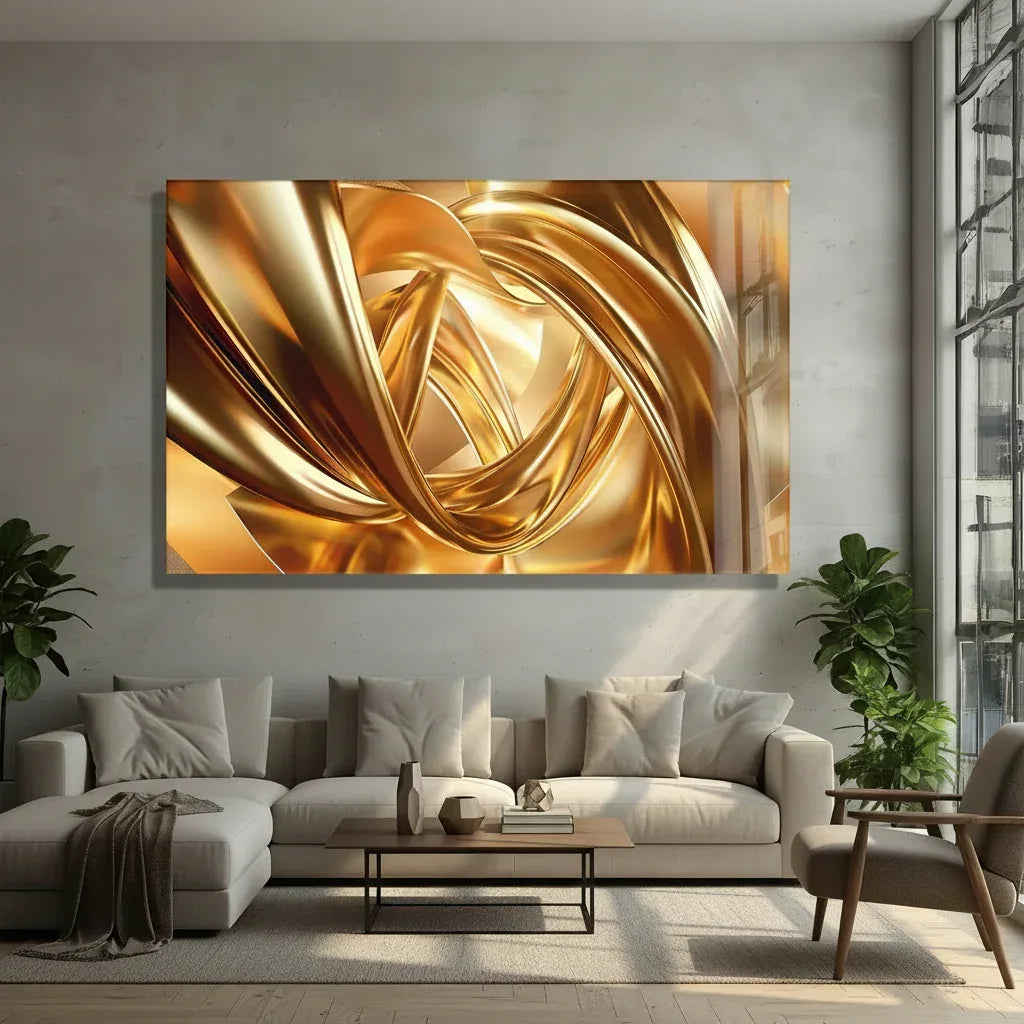 Golden Lines Glass Wall Art - LUXARTDECO