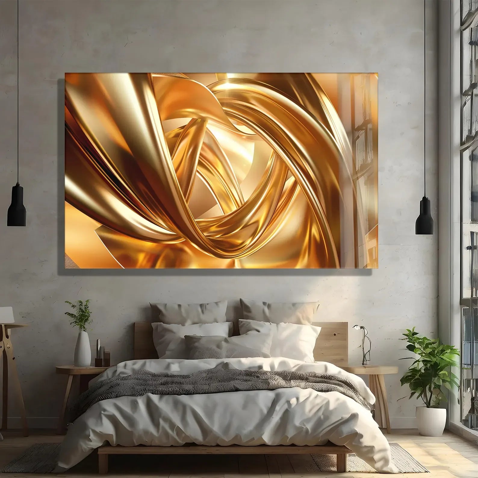 Golden Lines Glass Wall Art - LUXARTDECO
