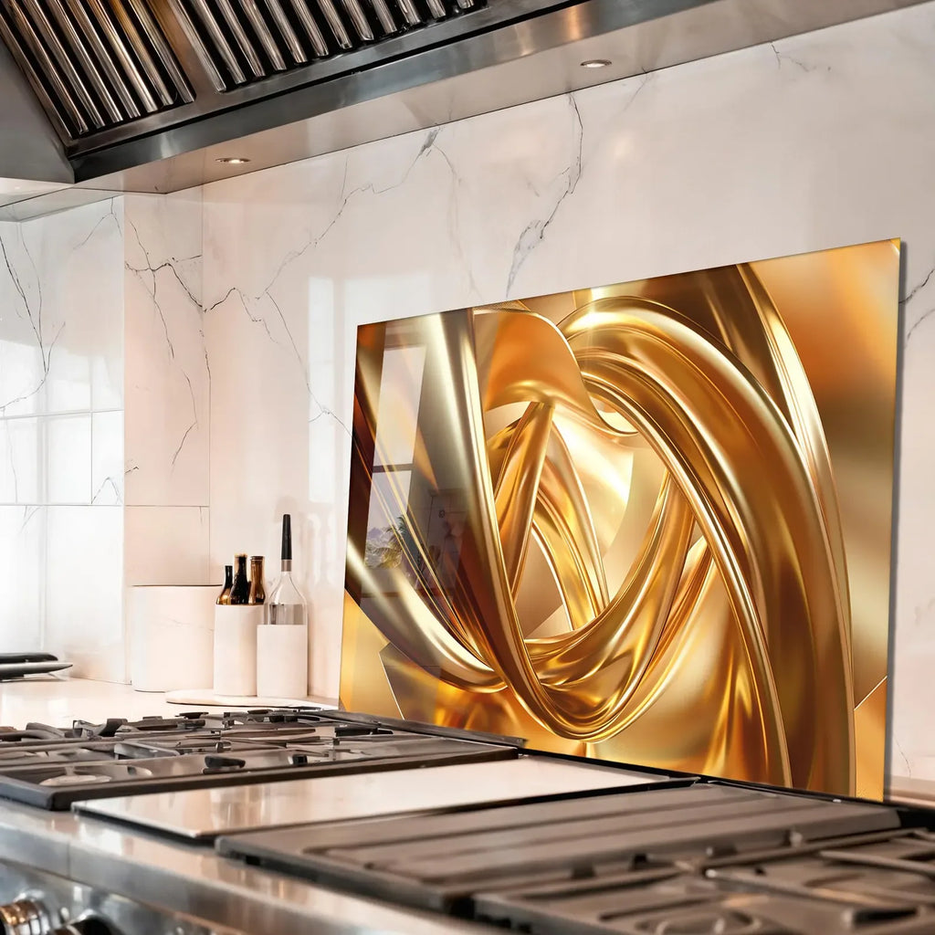 Golden Lines Glass Wall Art - LUXARTDECO