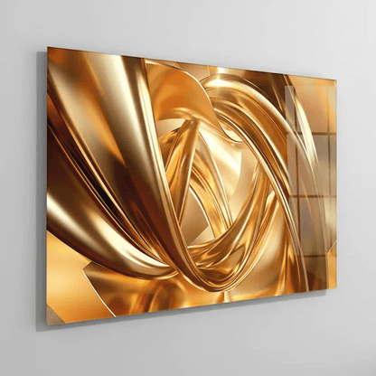 Lignes Dorées Tableau en Verre Trempé