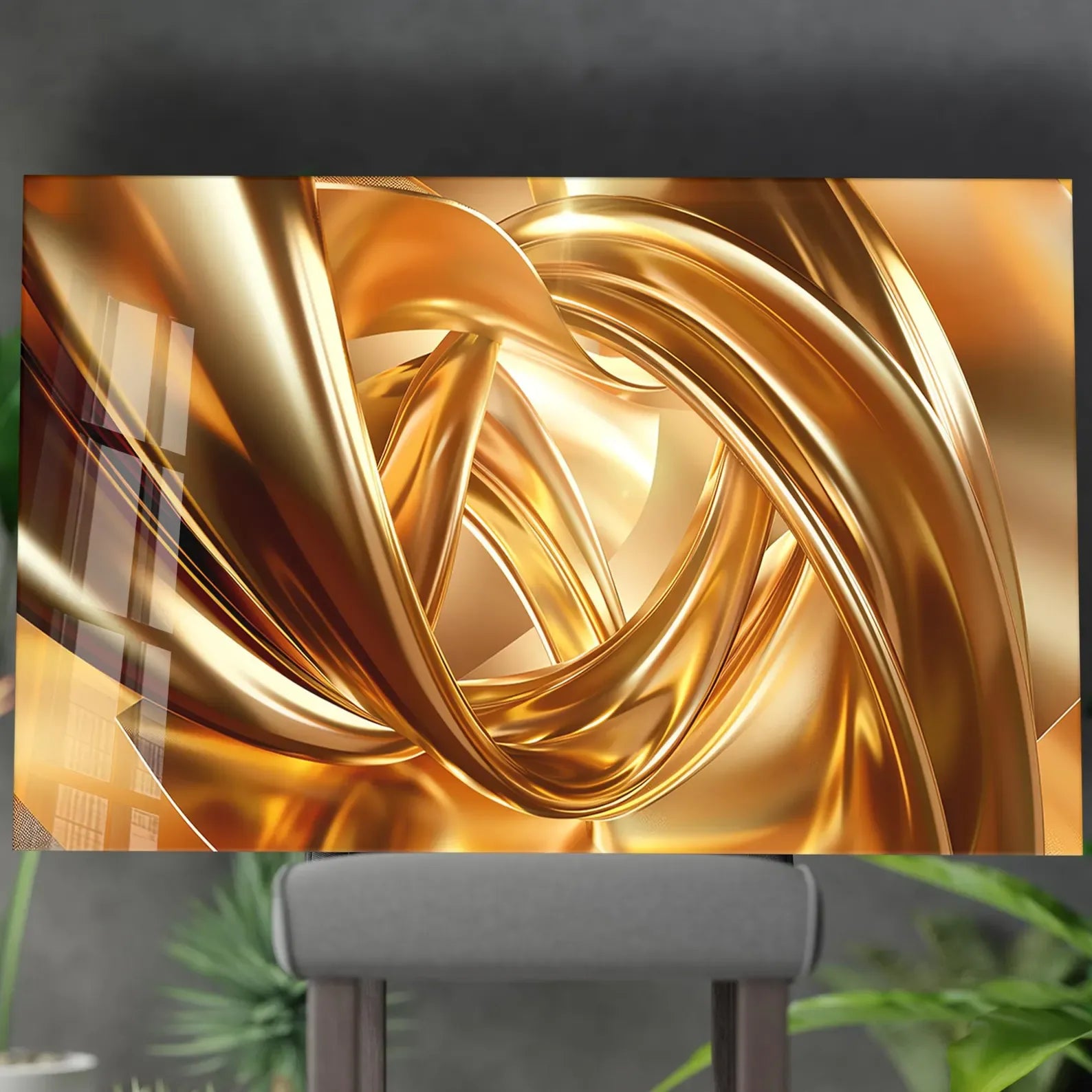 Golden Lines Glass Wall Art - LUXARTDECO