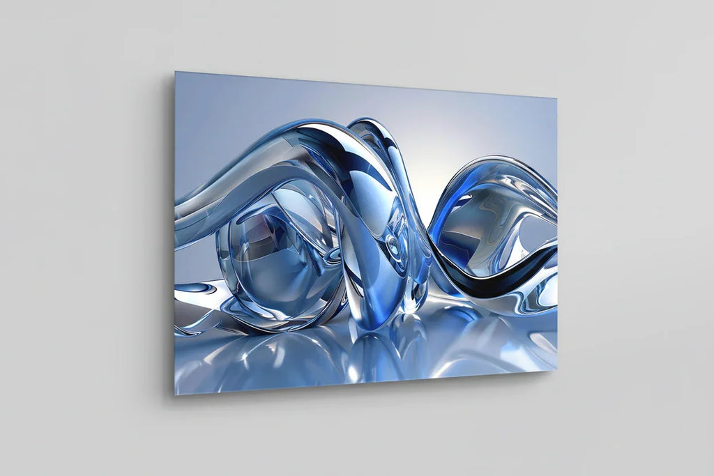 Blue Silver Lines Glass Wall Art - LUXARTDECO