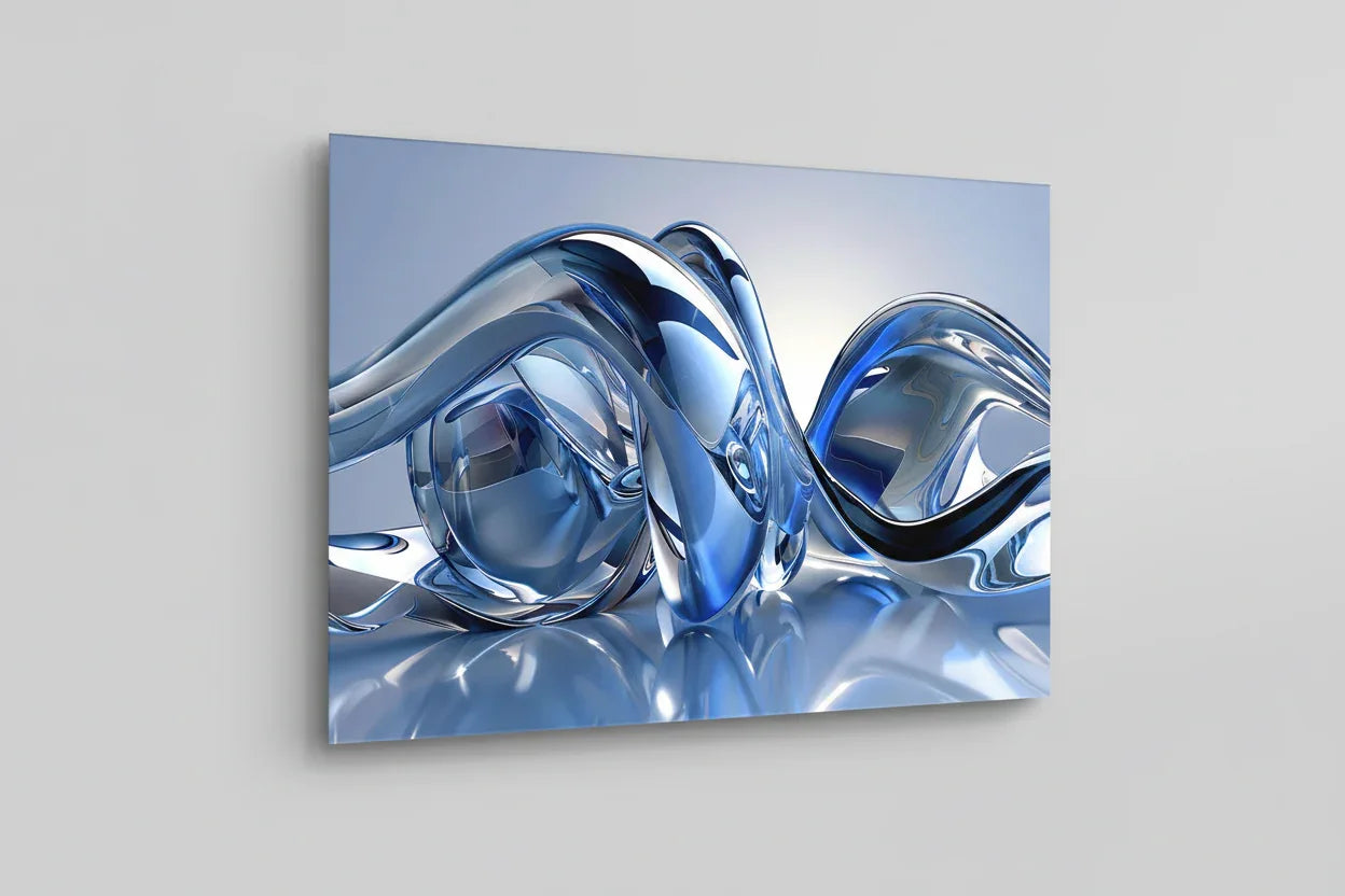 Blue Silver Lines Glass Wall Art - LUXARTDECO