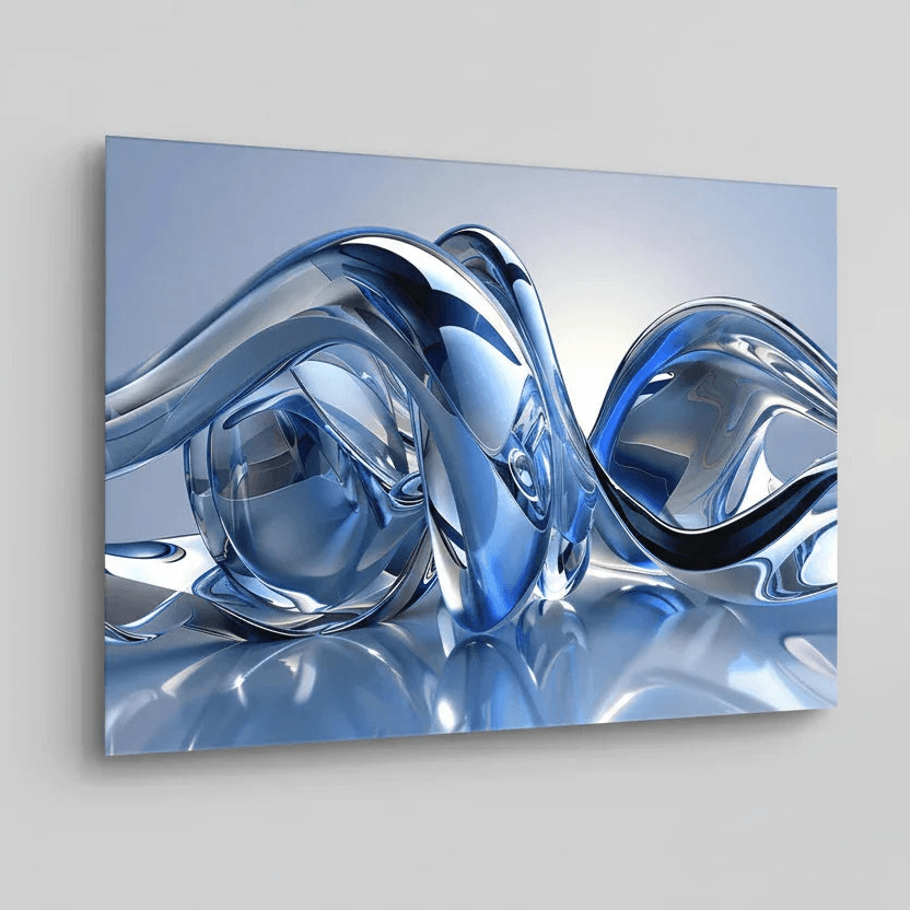 Bleu Argent Lines Tableau en Verre Trempé