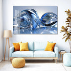 Blue Silver Lines Glass Wall Art - LUXARTDECO