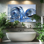Blue Silver Lines Glass Wall Art - LUXARTDECO