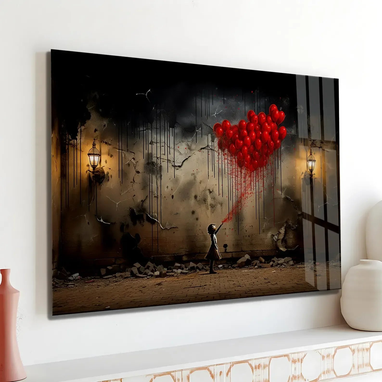 Girl with Balloons Glass Wall Art - LUXARTDECO