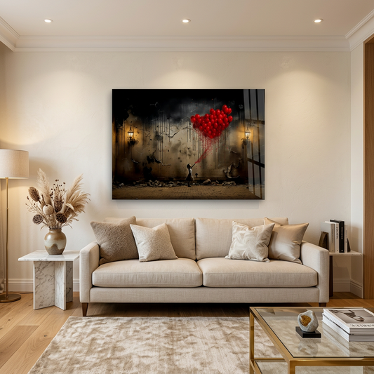 Fille aux Ballons Tableau en Verre Trempé