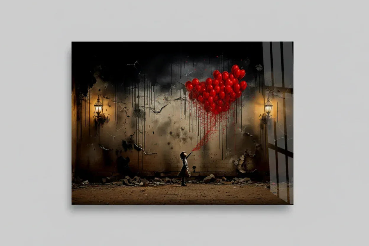 Girl with Balloons Glass Wall Art - LUXARTDECO