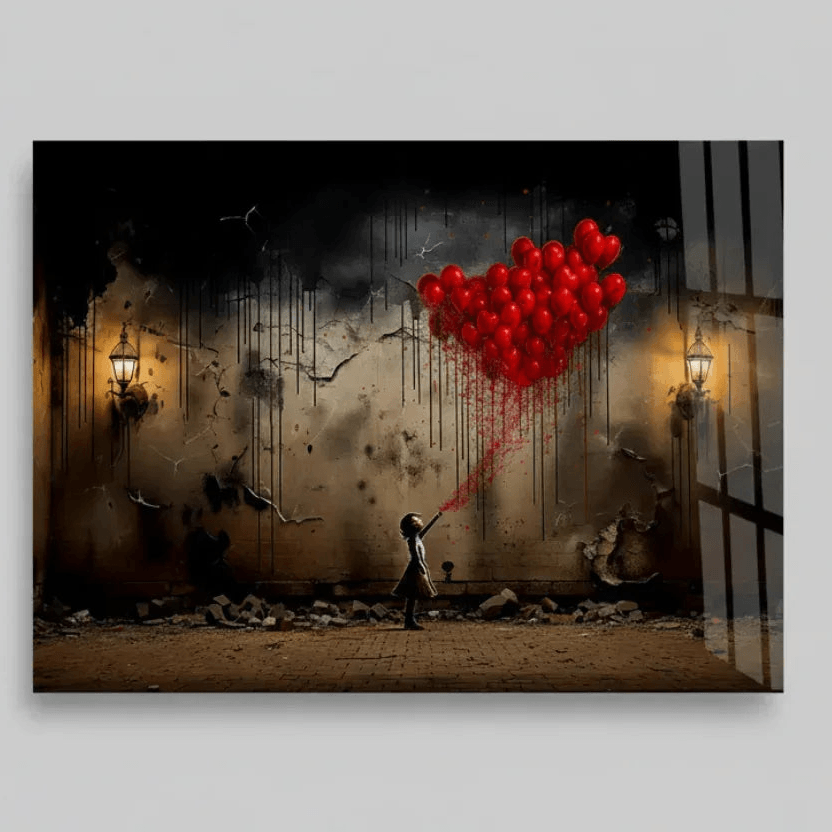 Fille with Balloons Tableau en Verre Trempé