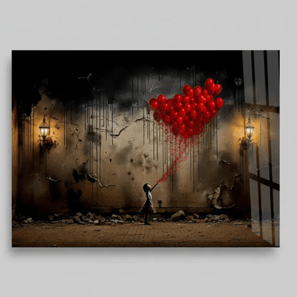 Fille with Balloons Tableau en Verre Trempé