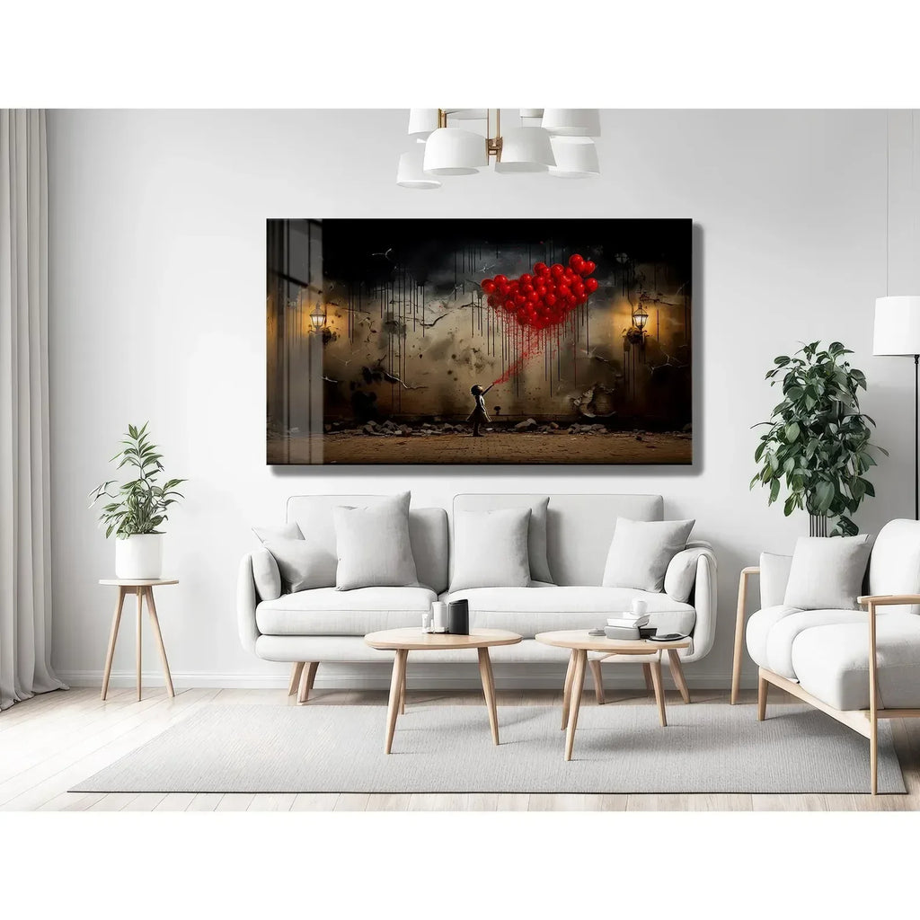 Girl with Balloons Glass Wall Art - LUXARTDECO