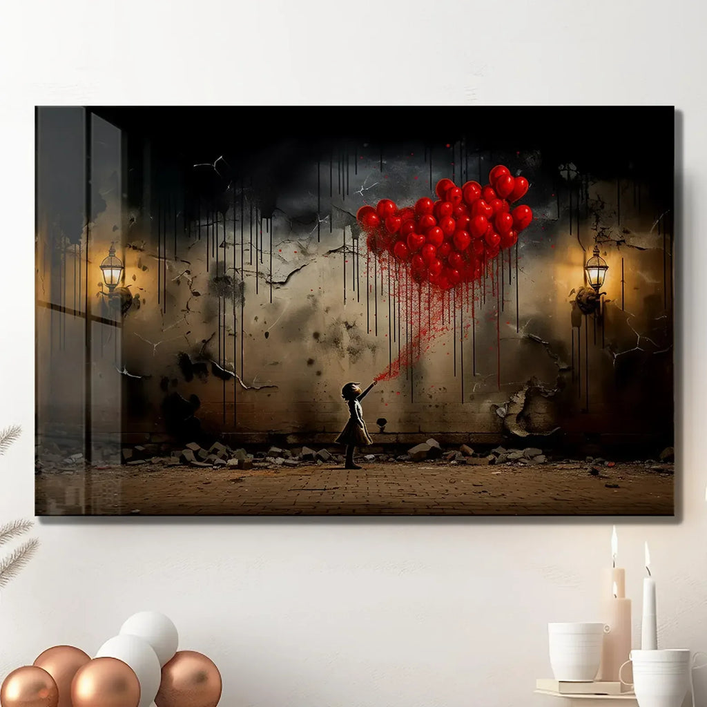 Girl with Balloons Glass Wall Art - LUXARTDECO