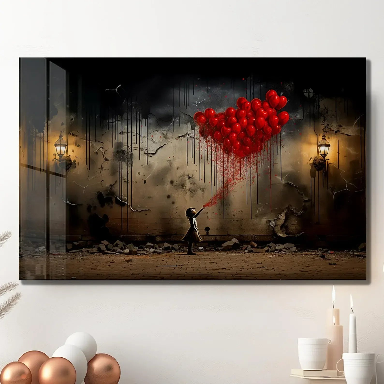 Girl with Balloons Glass Wall Art - LUXARTDECO