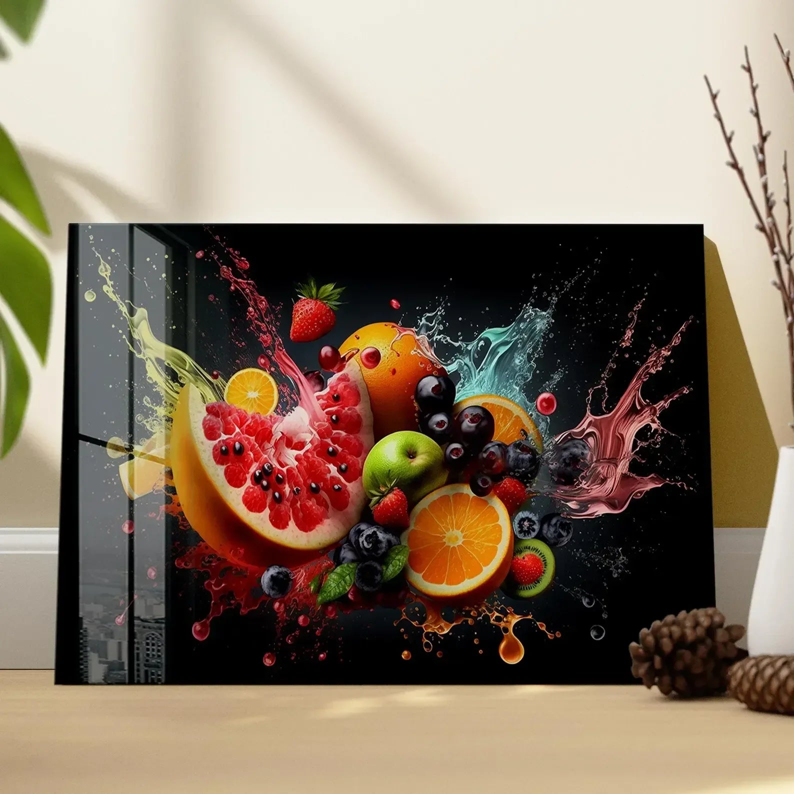 Fruit Explosion Glass Wall Art - LUXARTDECO